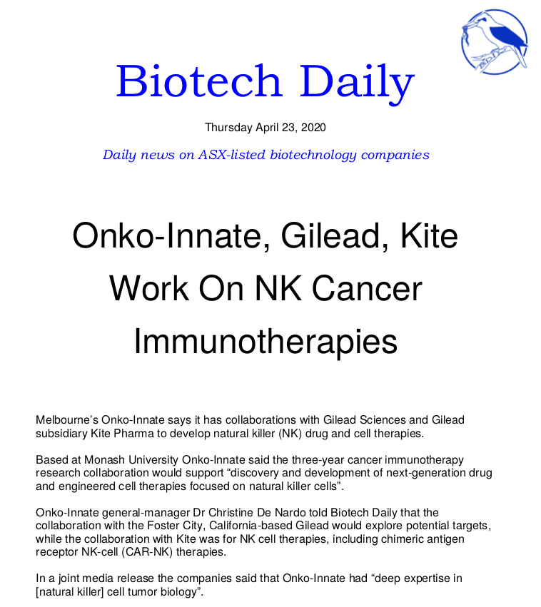 Onko-Innate, Gilead, Kite Work On NK Cancer Immunotherapies